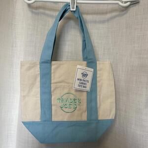 Trader Joe’s Mini Pastel Canvas Tote Bag Blue With Green
